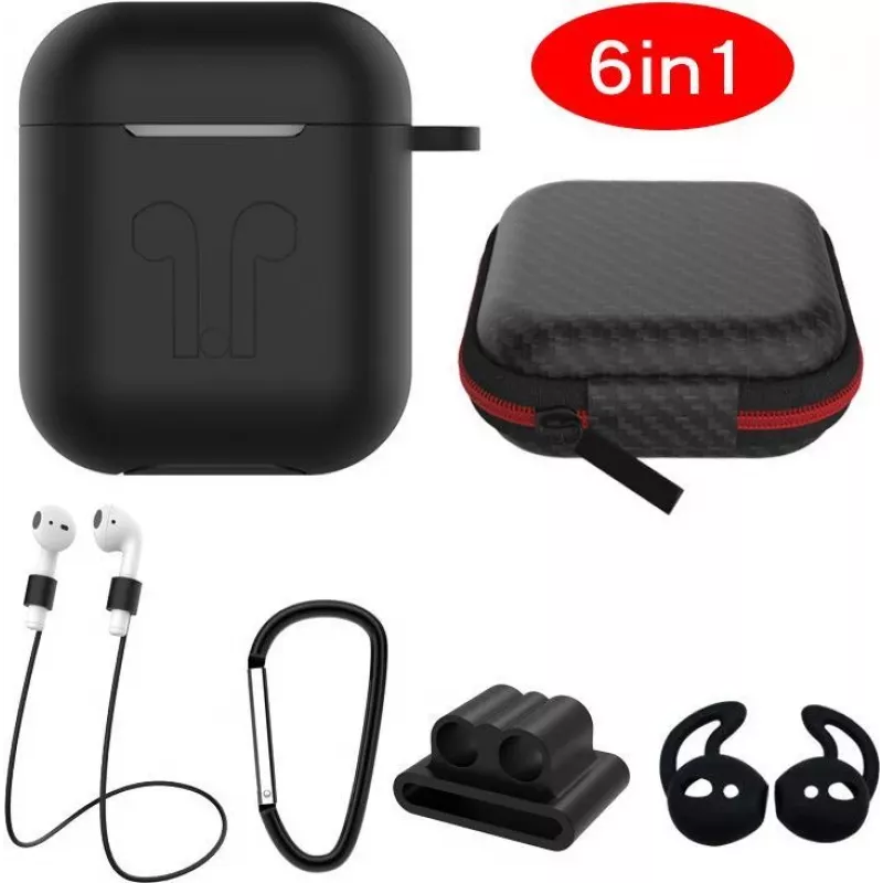 CYOO Funda de silicona 6en1 con accesorios - Negro - Funda para Apple AirPods (CY120795)