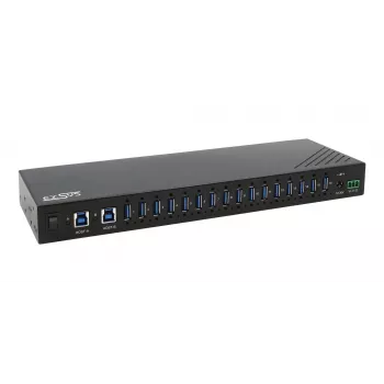 EXSYS EX-11236HMS Hub industrial USB 3.2 Gen 1 de 16 puertos con protección 15KV ESD, montaje en pared y carril DIN
