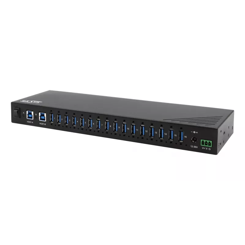 EXSYS EX-11236HMS Hub industrial USB 3.2 Gen 1 de 16 puertos con protección 15KV ESD, montaje en pared y carril DIN