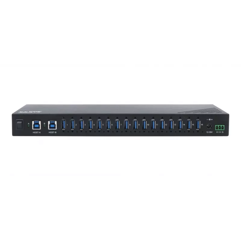 EXSYS EX-11236HMS Hub industrial USB 3.2 Gen 1 de 16 puertos con protección 15KV ESD, montaje en pared y carril DIN