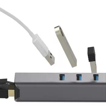 EXSYS EX-1133-N-3 Hub USB 3.2 Gen 1 con 3 conectores USB-A y Gigabit Ethernet (USB-C)