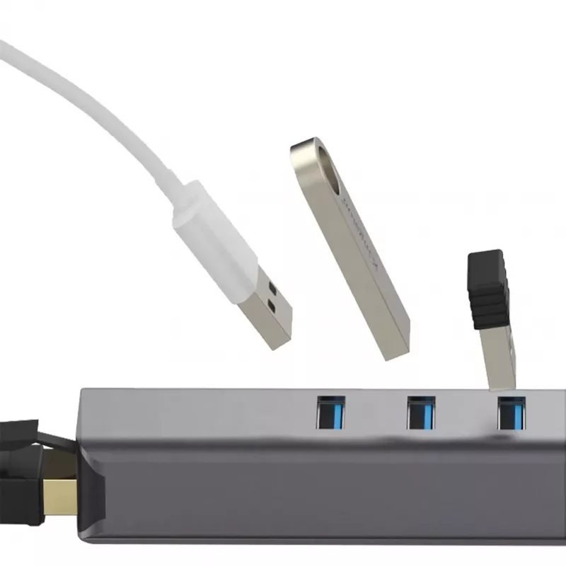 EXSYS EX-1133-N-3 Hub USB 3.2 Gen 1 con 3 conectores USB-A y Gigabit Ethernet (USB-C)