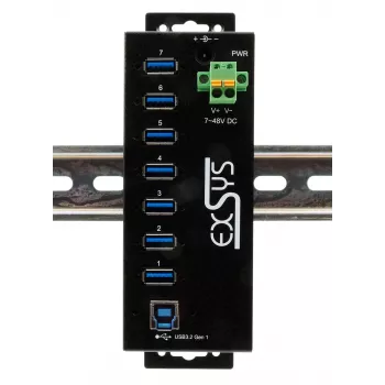 EXSYS Hub industrial USB 3.2 Gen1 de 7 puertos con kit para carril DIN y protección ESD de 15 kV (EX-1187HMVS-2)