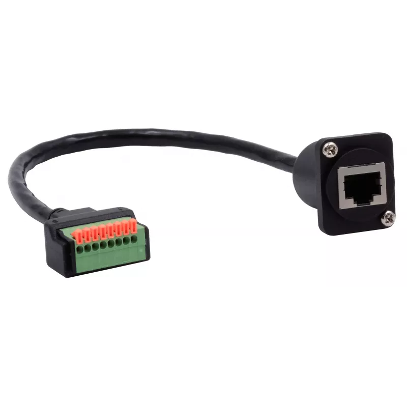 EXSYS EX-49161 Adaptador de conector hembra RJ45 tipo D a bloque de terminales de 8 pines con pulsador, CAT.5e, 20 cm
