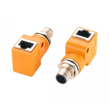 EXSYS EX-49502 Adaptador Industrial Ethernet de conector macho M12 codificado A de 8 pines a conector hembra RJ45 de 90°