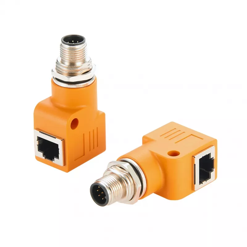 EXSYS EX-49502 Adaptador Industrial Ethernet de conector macho M12 codificado A de 8 pines a conector hembra RJ45 de 90°