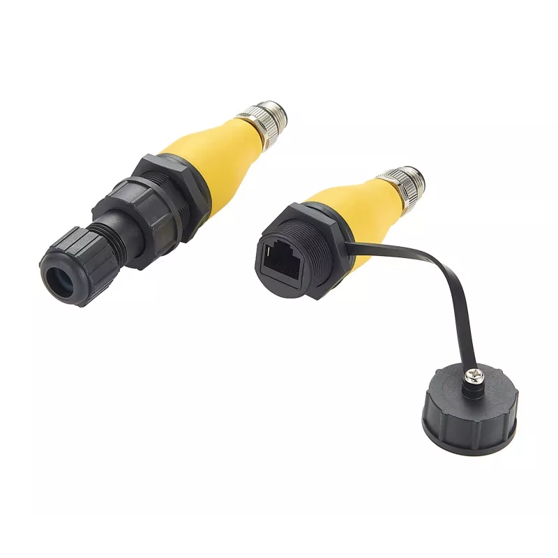 EXSYS EX-49524 Adaptador industrial de conector macho M12 D-Code de 4 pines a conector hembra RJ45, IP67, Fast Ethernet
