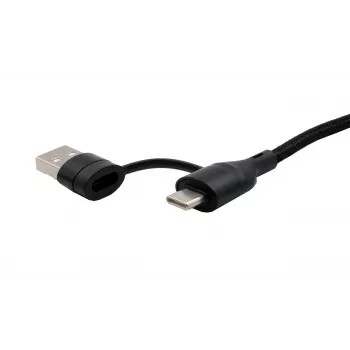 EXSYS EX-K1404 cable múltiple de carga y datos 2-en-1 a 3-en-1 USB-C/A a USB-C/Micro B/Lightning trenzado de nailon, 1,2m, negro