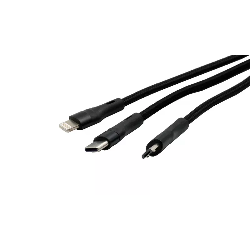 EXSYS EX-K1404 cable múltiple de carga y datos 2-en-1 a 3-en-1 USB-C/A a USB-C/Micro B/Lightning trenzado de nailon, 1,2m, negro