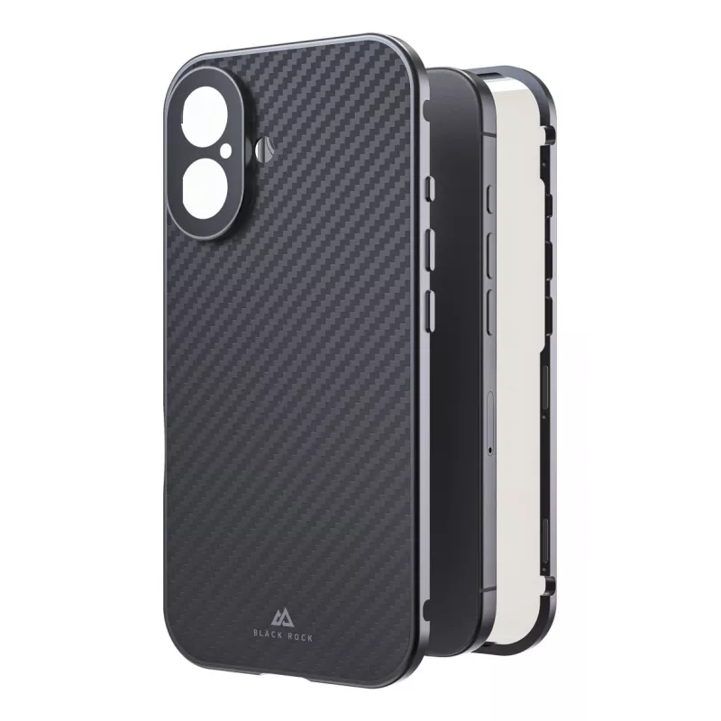 Black Rock Cover 360° cristal para Apple iPhone 16, fibra de carbono (00228085)