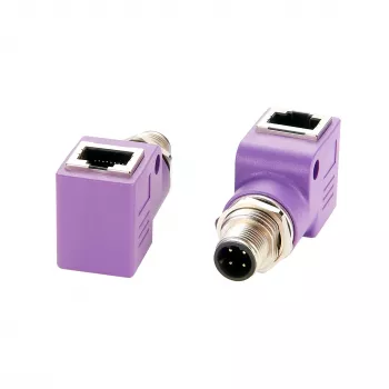 EXSYS EX-49522 adaptador industrial Ethernet de conector macho M12 D-Code de 4 pines a conector hembra RJ45 en ángulo de 90°