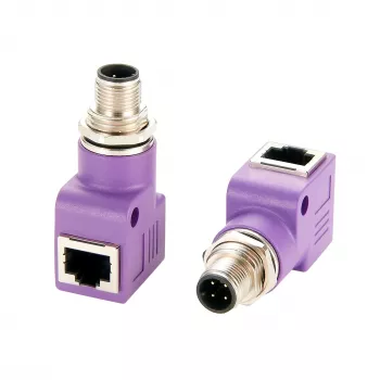 EXSYS EX-49522 adaptador industrial Ethernet de conector macho M12 D-Code de 4 pines a conector hembra RJ45 en ángulo de 90°