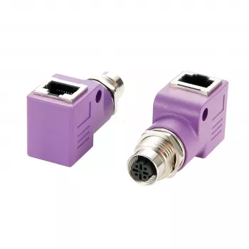 EXSYS EX-49523 adaptador industrial Ethernet de conector hembra M12 D-Code de 4 pines a conector hembra RJ45 en ángulo de 90°