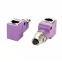 EXSYS EX-49523 adaptador industrial Ethernet de conector hembra M12 D-Code de 4 pines a conector hembra RJ45 en ángulo de 90°