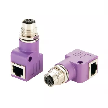 EXSYS EX-49523 adaptador industrial Ethernet de conector hembra M12 D-Code de 4 pines a conector hembra RJ45 en ángulo de 90°