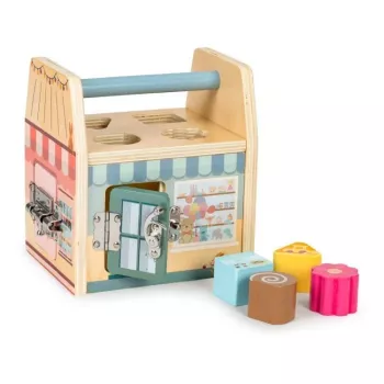 Gerardo's Toys Casa de actividades de madera con cerraduras para niños pequeños a partir de 18 meses
