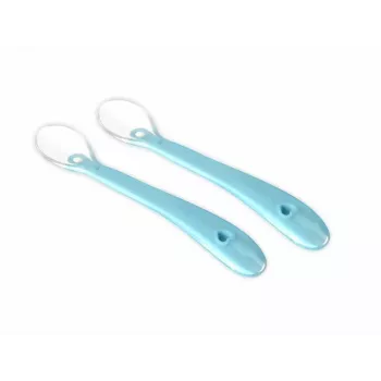 Kidsme Cuchara para bebé, pack de 2, aguamarina, silicona apta para alimentos, 4m+