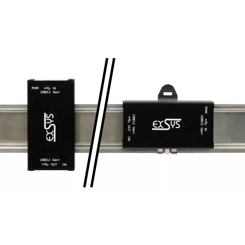 EXSYS EX-1502HMVS Adaptador industrial USB-C 3.2 Gen 1 a USB-A de 1 puerto con protección contra sobretensión ESD de 15KV, montaje en carril DIN, 9-48V DC