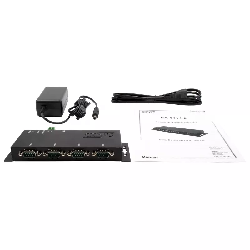 EXSYS EX-6164 Servidor de dispositivos serie RS-232 de 4 puertos, Ethernet a serie, metal, 10/100 Mbps, COM virtual