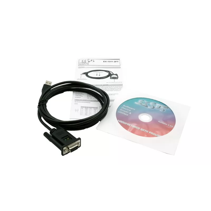 EXSYS EX-1311-2FT Adaptador USB 2.0 a serie RS-232, conector hembra DB9, chipset FTDI, rango de temperatura industrial