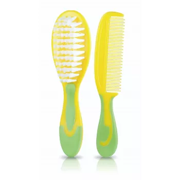 Kidsme Set de cepillo y peine para bebé – cerdas suaves, sin BPA, ergonómico, blanco/gris
