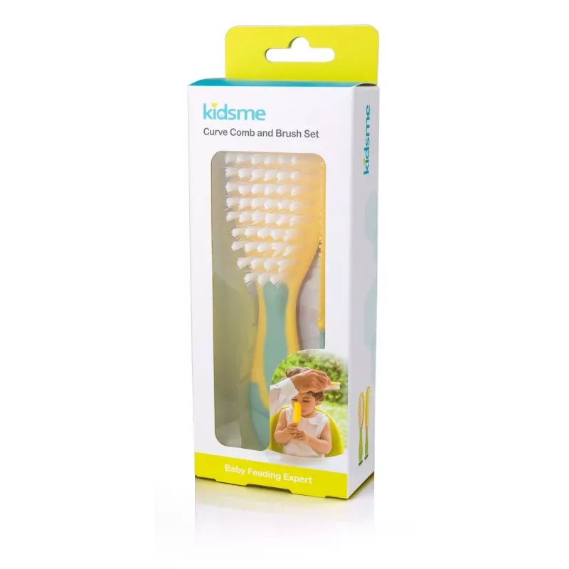 Set de cepillo y peine para bebé Kidsme – cerdas suaves, sin BPA, ergonómico, blanco/gris