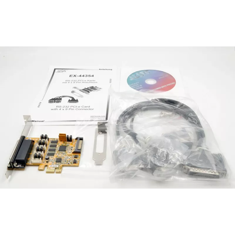EXSYS EX-44354 Tarjeta serie PCIe 4 puertos RS-232 con soporte Low-Profile, chipset FTDI