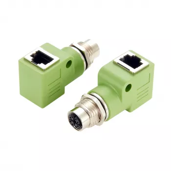 EXSYS EX-49543 Adaptador M12 X-coded 8 pines hembra a RJ45 hembra 90°, 10GbE, IP67