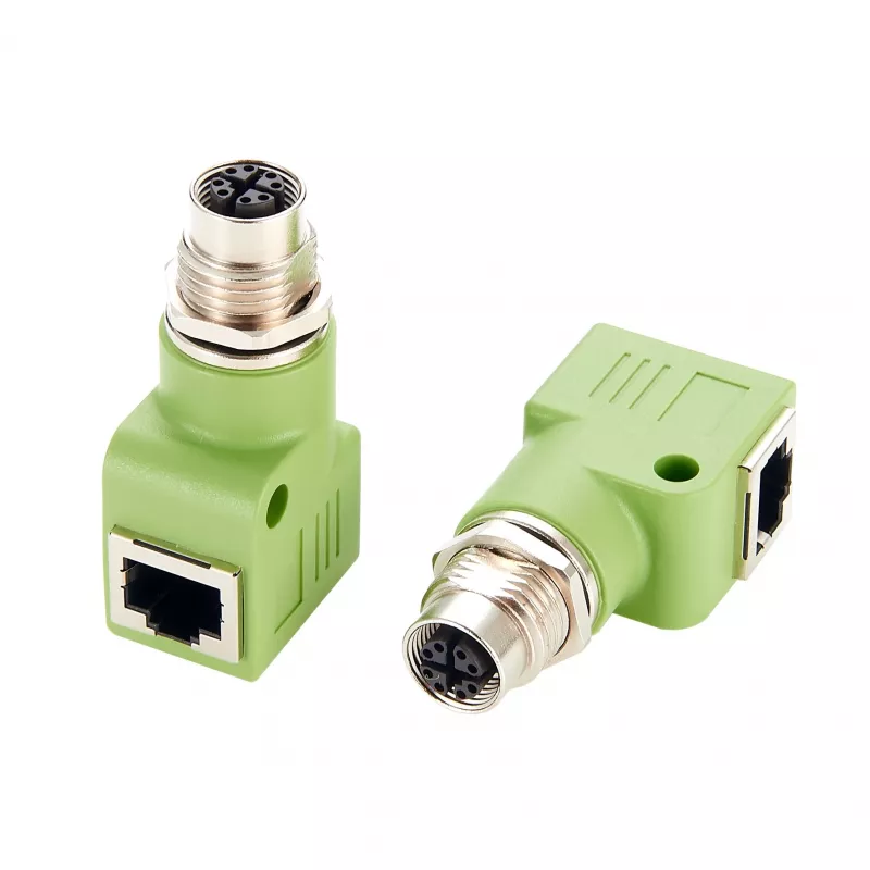 EXSYS EX-49543 Adaptador M12 X-coded 8 pines hembra a RJ45 hembra 90°, 10GbE, IP67