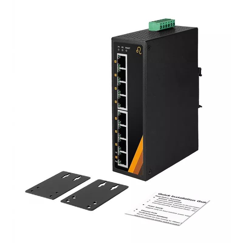 EXSYS EX-6226POE Switch industrial Gigabit PoE+ de 8 puertos, 12-36VDC, carril DIN