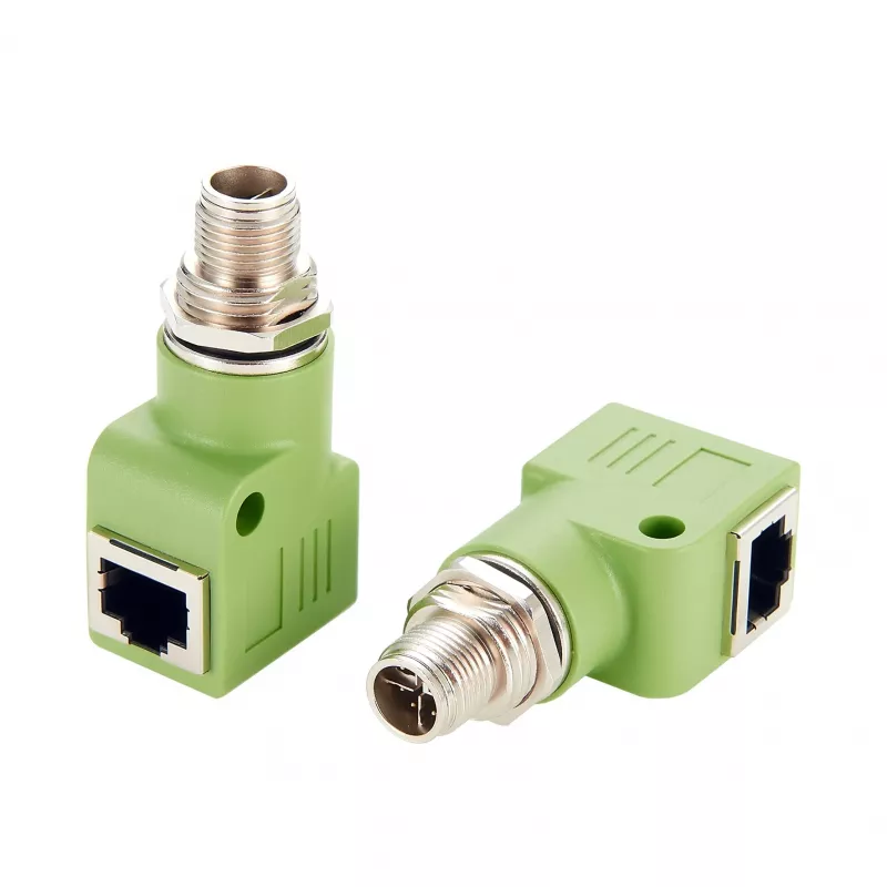 EXSYS M12 X-codificado 8 polos conector macho a conector hembra RJ45 90° Adaptador Ethernet industrial, 10Gbps, IP67, blindado EX-49542