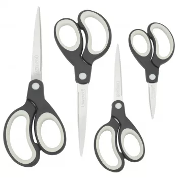 Rapesco Set de tijeras Soft Grip, 4 piezas, hojas de acero inoxidable, Negro/Gris 1574