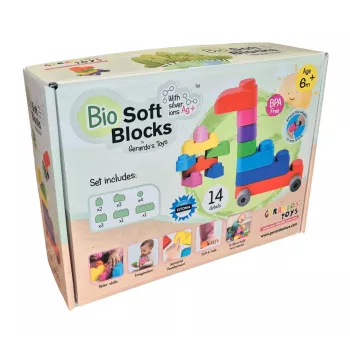 Gerardo's Toys GT3100 Set de bloques blandos con ruedas, 14 piezas (10 bloques + 4 ruedas)