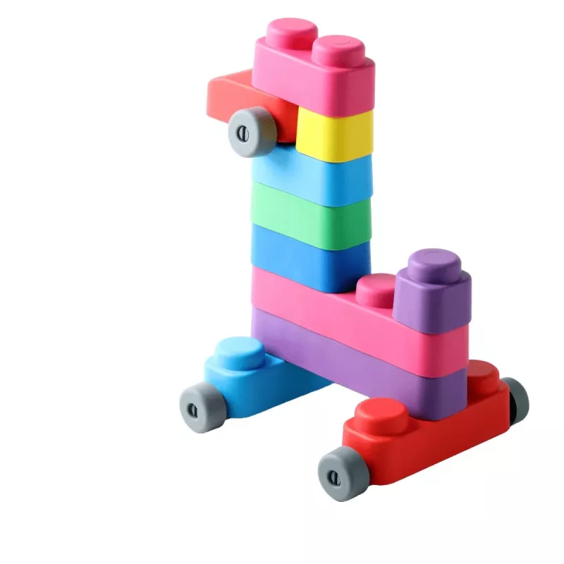 Gerardo's Toys GT3100 Set de bloques blandos con ruedas, 14 piezas (10 bloques + 4 ruedas)