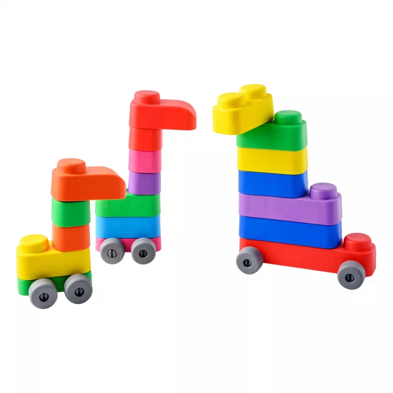 Gerardo's Toys GT3100 Set de bloques blandos con ruedas, 14 piezas (10 bloques + 4 ruedas)