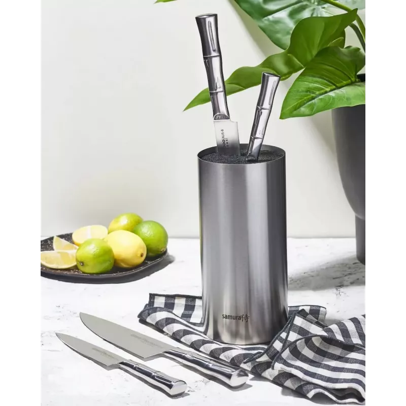 Bloque de cuchillos magnético SAMURA KBA-100 de bambú, de doble cara, para hasta 10 cuchillos, natural