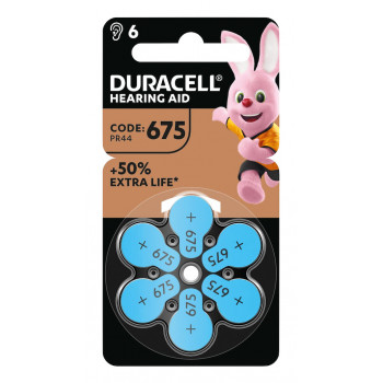 Pilas para audífonos Duracell EasyTab 675 PR44 de zinc-aire, pack de 6 167346