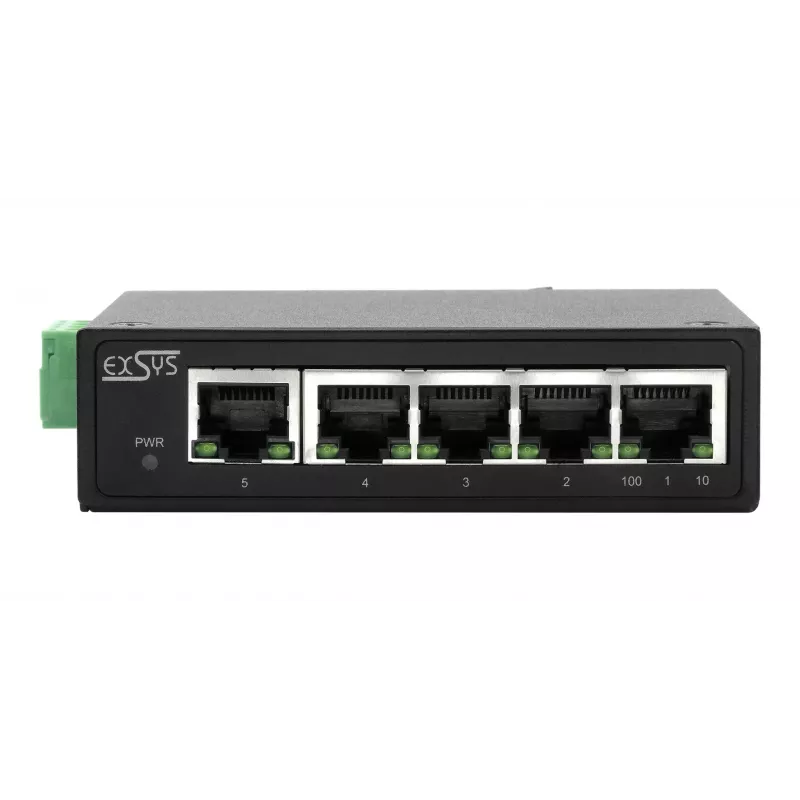 Switch Ethernet industrial EXSYS de 5 puertos, 10/100 Mbps, carril DIN, -40° a +75°C EX-6200-T