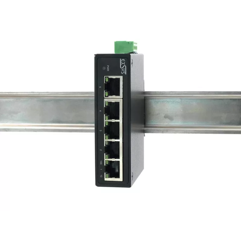 Switch Ethernet industrial EXSYS de 5 puertos, 10/100 Mbps, carril DIN, -40° a +75°C EX-6200-T