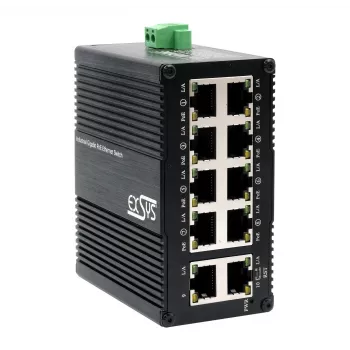 Switch Gigabit PoE+ industrial mini EXSYS de 10 puertos, gestionado por web (EX-62036MPOE)