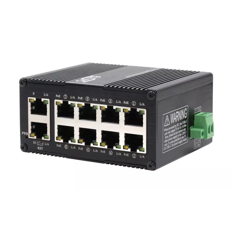 Switch Gigabit PoE+ industrial mini EXSYS de 10 puertos, gestionado por web (EX-62036MPOE)