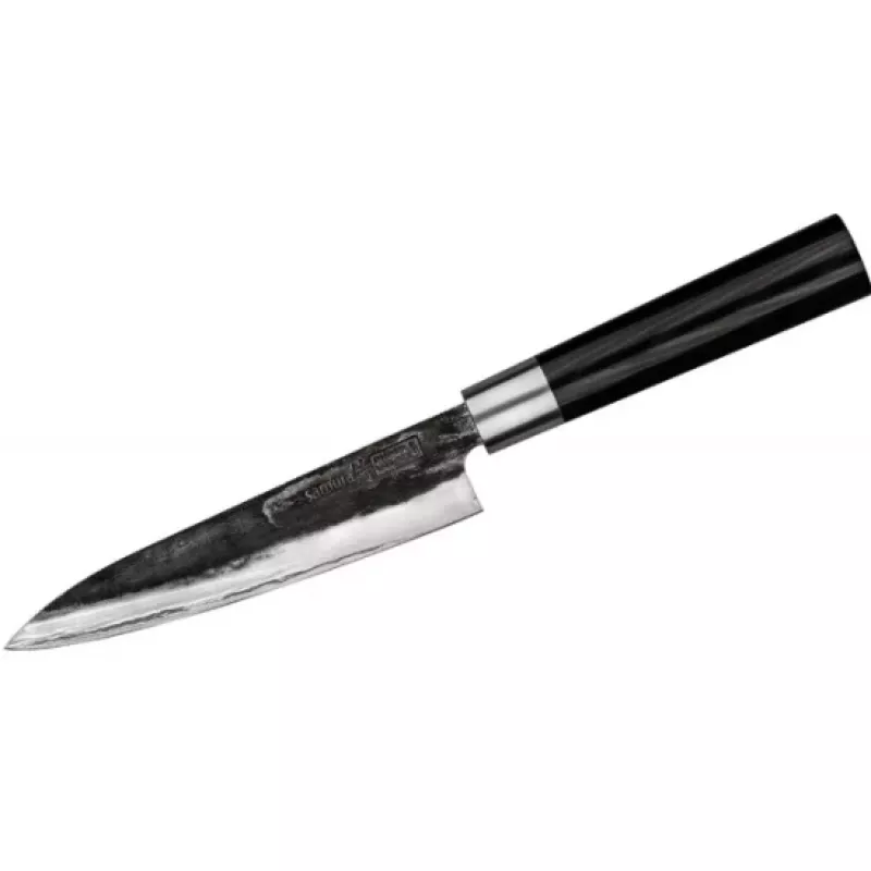Set de 3 cuchillos de cocina SAMURA SP5-0220, hojas de acero inoxidable AUS-8, mangos de ABS negros, cuchillo pelador, multiusos y de cocina