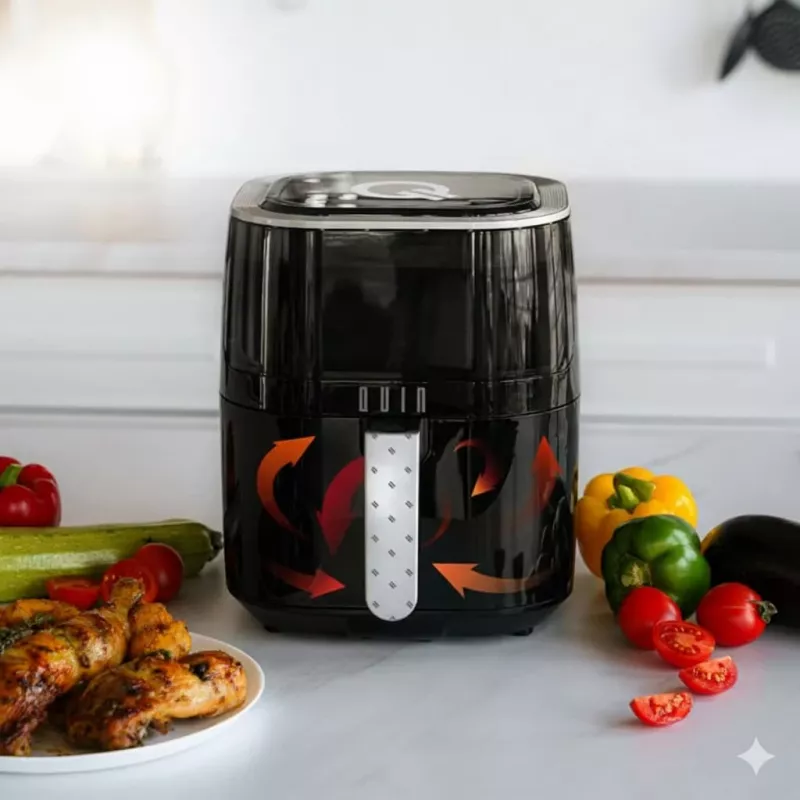 QUIN freidora de aire digital 4,5L, 1500W, 80-200°C, temporizador de 60 min, 8 preajustes, negra