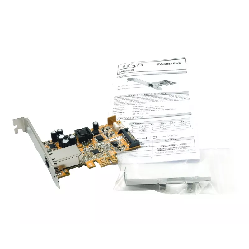 EXSYS EX-6081POE tarjeta de red PCIe 2,5G PoE+ de 1 puerto