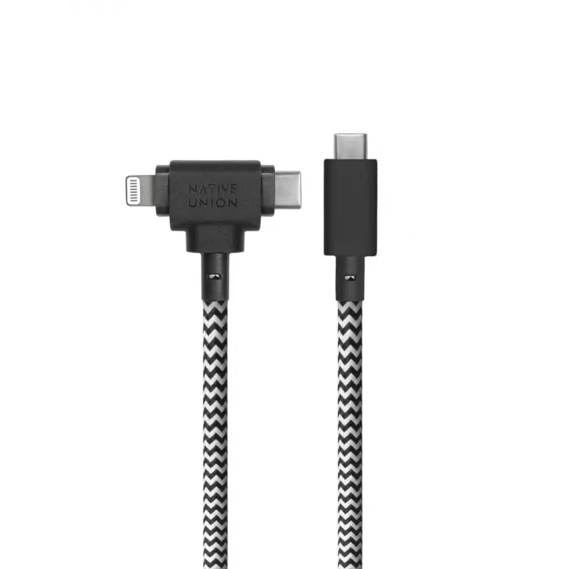 Native Union Belt Cable Duo Cable trenzado USB-C a USB-C/Lightning 1,5 m Negro