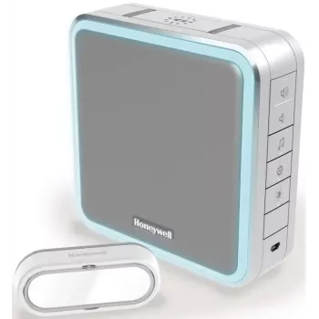 Honeywell DC915SGL set de timbre inalámbrico, 200 m de alcance, 90 dB, 8 melodías, plata/gris