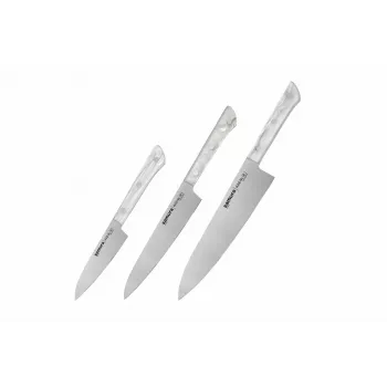 SAMURA Harakiri set de 3 cuchillos de cocina con soporte de acrílico
