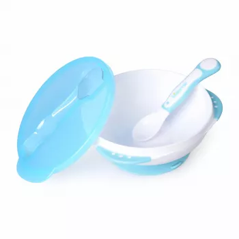 Kidsme set de alimentación para bebé con cuenco de succión, tapa y cuchara térmica, aguamarina, 9+ meses
