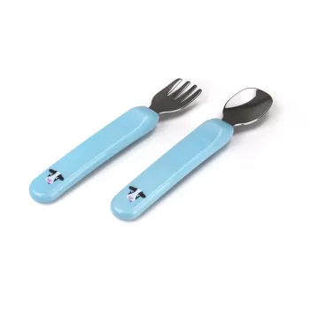 Kidsme set de cuchara y tenedor para bebé Aquamarine – cubiertos de autoalimentación para 6+ meses