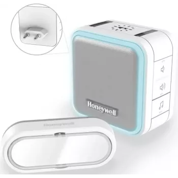 Honeywell DC515SP2L timbre inalámbrico con gong de enchufe y pulsador, 150 m de alcance, 6 melodías, blanco